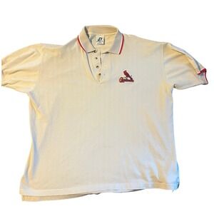 Mens Vintage Dynasty St Louis‎ Cardinals Polo Shirt Beige Embroidered Logo